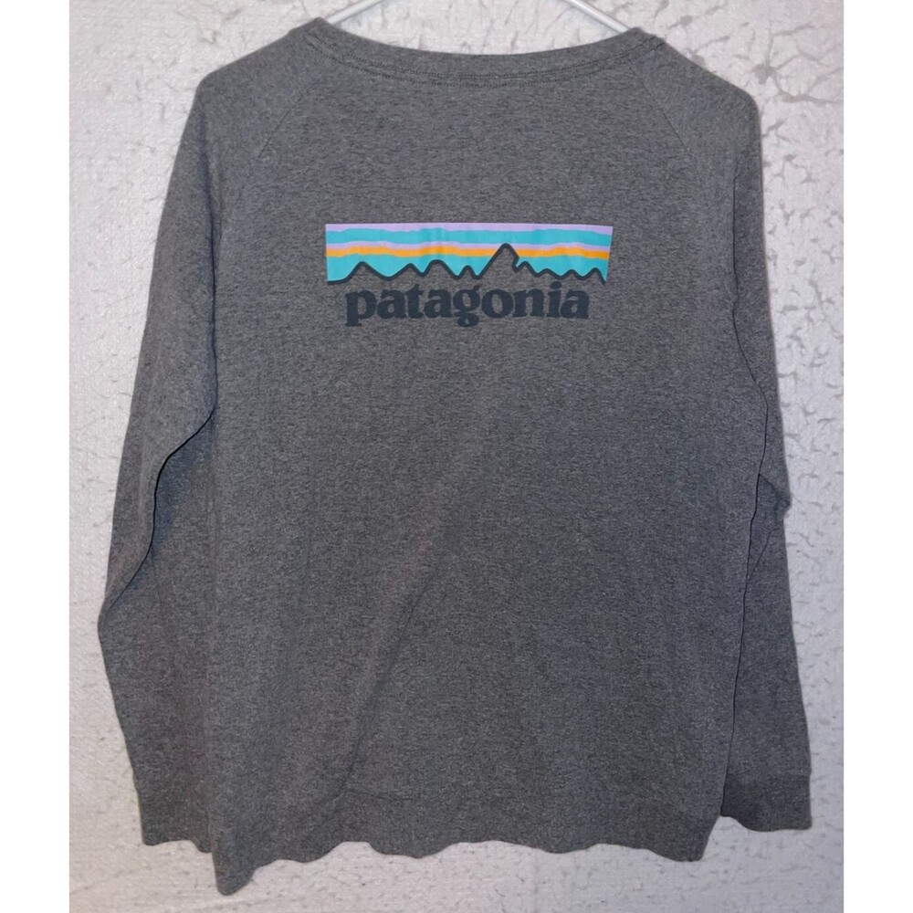 Patagonia Responsibili-Tee Long Sleeve Shirt Men’s sz S Gray Mountain Logo Crew